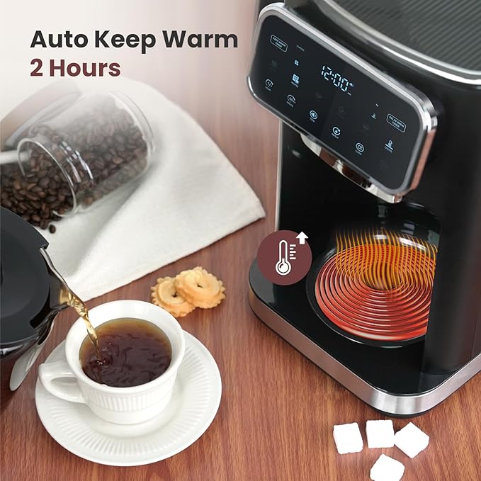 Gevi 12-Cup Programmable Coffee Maker with Touchscreen Strong Brew &amp Iced Coffee Options Auto Shut-Off 4-Hour Keep Warm Glass Carafe Anti-Drip System Permanent Filter Included
