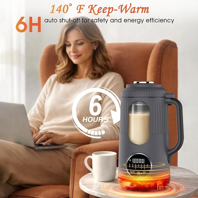 SilkSpin Milk-Smooth Nut Milk Maker Machine Small Blender for Homemade Oat Almond Soy Plant-Based Milk Juice MilkShake 35oz Automatic Soybean Milk Maker for 4 Families with 6H Stay Warm