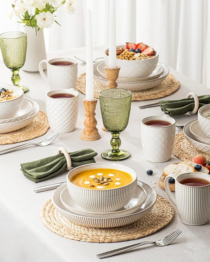 Getstar 12-Piece Dinnerware Sets Plates and Bowls Sets (9.2” Dish + 7.6” Dish + 6” Bowl) for 4 Microwave and Dishwasher Safe Ceramic Dinnerware Sets