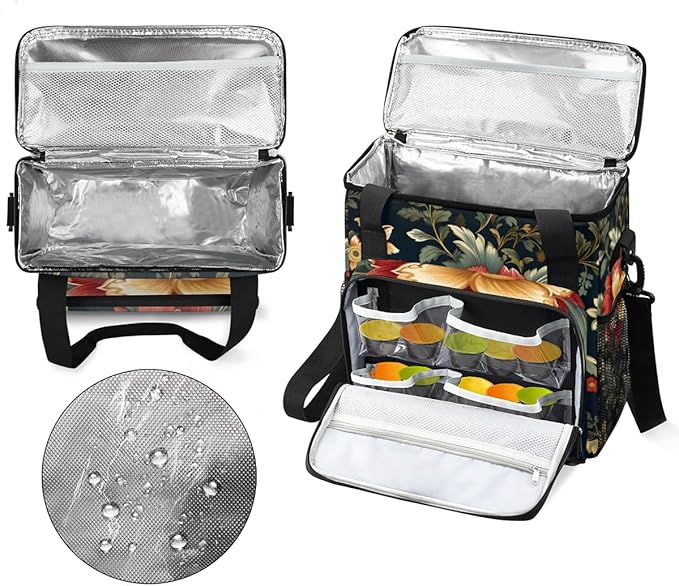 Holly Berry Flowers Coffee Maker Carrying Bag Glowing Flowers Travel Storage Bag Compatible with K-Mini or K-Mini Plus Single Serve Coffee Brewer Carrying Case with Multiple Pockets &amp Shoulder S