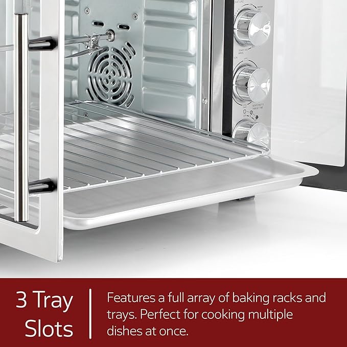 47.6 Quart French Door Countertop Convection Oven with Rotisserie Stainless Steel Toaster Oven with Timer Bake Tray and Accessories