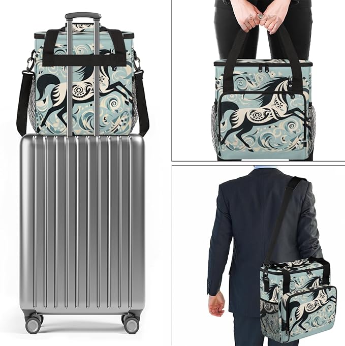 Boho Horse Coffee Maker Carrying Bag Abstract Horse Travel Storage Bag Compatible with K-Mini or K-Mini Plus Single Serve Coffee Brewer Carrying Case with Multiple Pockets &amp Shoulder Strap