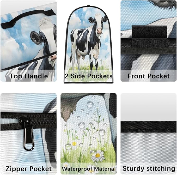 Kitchen Aid Mixer Cover Flower Animal Cow Stand Mixer Cover Compatible with 6-8 Quarts Stand Mixers Dust Covers with Zipper Pocket Foldable Washable Kitchen Aid Organizer Bag