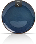 Organic Shape Highland Ceramic Dinner Plates 6pcs 11.65 Inch Handmade Reactive Glaze Dinnerware Sets with Wavy Edge for Kitchen Microwave &amp Dishwasher Safe Scratch Resistant-Blue