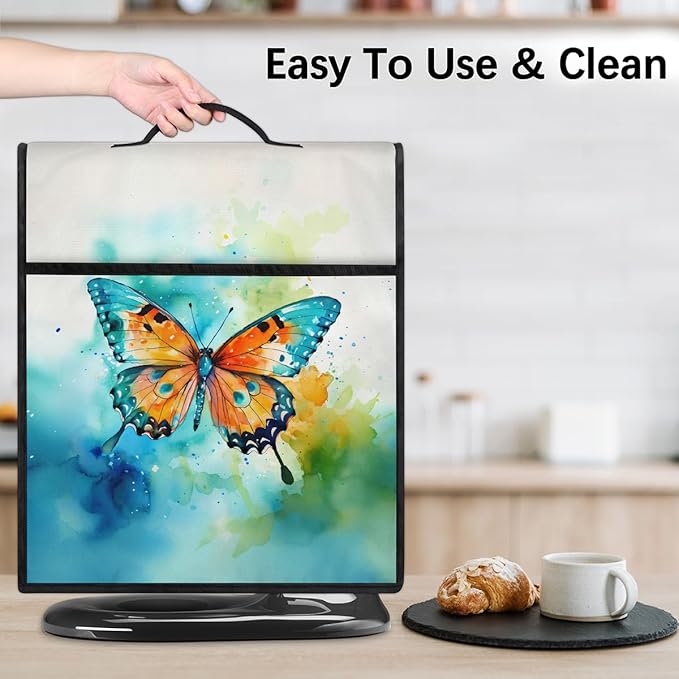 Kitchen Aid Mixer Cover Watercolor Butterfly Animal Stand Mixer Cover Compatible with 6-8 Quarts Stand Mixers Dust Covers with Zipper Pocket Foldable Washable Kitchen Aid Organizer Bag