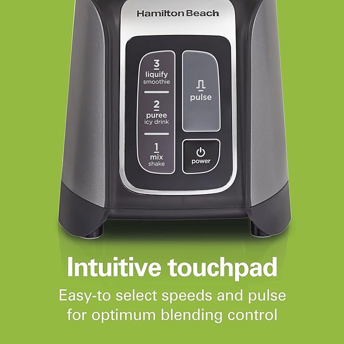 Hamilton Beach PowerMax Professional-Performance Blender for Shakes and Smoothies Puree and Ice Crush 48oz BPA-Free Glass Jar 1680 Peak Watts Stainless Steel Blades Gray (58600J)