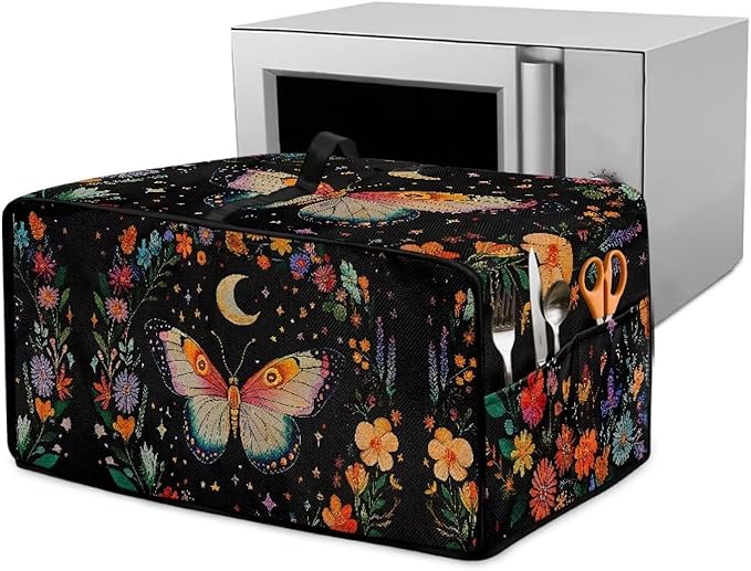 Butterfly Flower Toaster Oven Cover Heavy Duty Heat-resistant Waterproof Dust-Proof Protective Case with Side Pockets for Bake Air Fry Toaster Oven Easy Maintenance