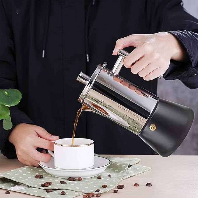 Stainless Steel Stovetop Espresso Moka pot - Cuban Coffee maker Italian for Induction gas or electric stoves