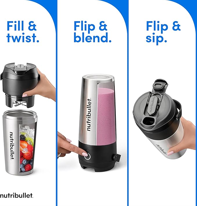 nutribullet Flip Portable Blender with Insulated Cup Cordless Brushed Stainless NBPB50350SS
