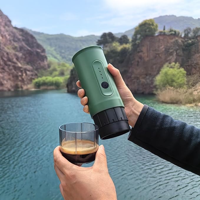 Portable Electric Espresso Machine Travel Coffee Maker Portable Electric Coffee Grinder with USB-C with Ground Coffee NS Capsule 2000mAh Battery for RV Hiking Office(緑)