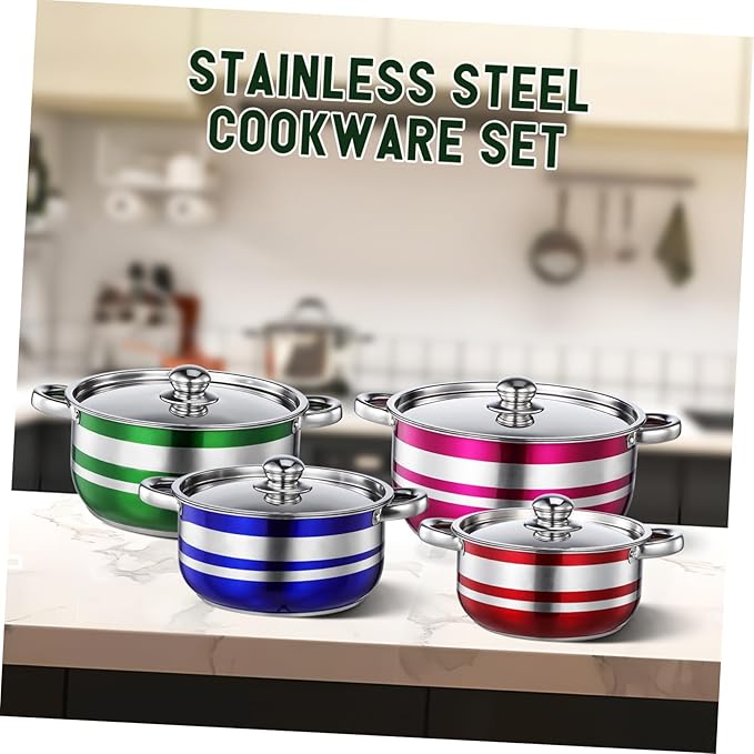 DECHOUS 4pcs Stainless Steel Cooktops Pots Set Nonstick Induction Cookware with Ergonomic Cool-touch Handles Quick Heating Kitchen Essentials for Home Restaurant Outdoor Camping
