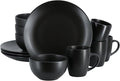Plus 12 Piece Round Stoneware Dinnerware Set in Black Solid Casual Dishwasher Safe