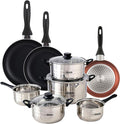 Well Home Cookware Set 8 Pieces Stainless Steel + 3 Pans Diameter 16 x 20 x 24 cm Metallic Copper Made of Pressed Aluminium