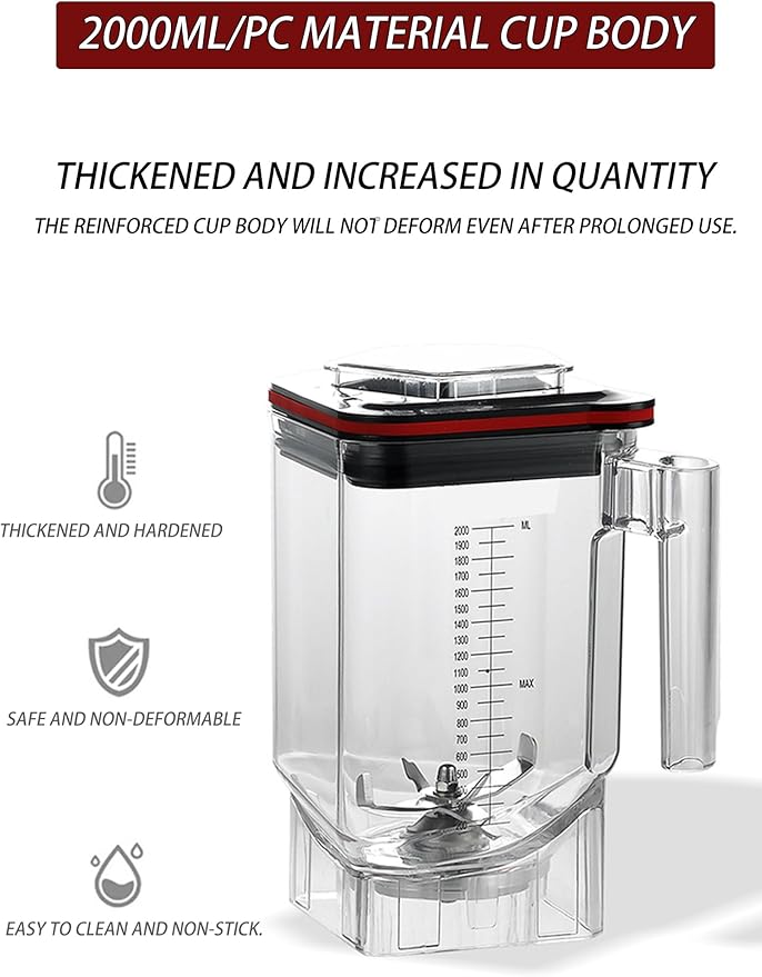 Blender with Grinder Mills - 2000W Electric Blender with Soundproof CoverSmart Panel2000ml Cup for Smoothies Nuts Ice and Fruits