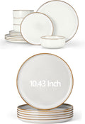 Herogo 12 Pieces Stoneware Dinnerware Sets with 10.43 Inch Dinner Plates Set of 6 Ivory White