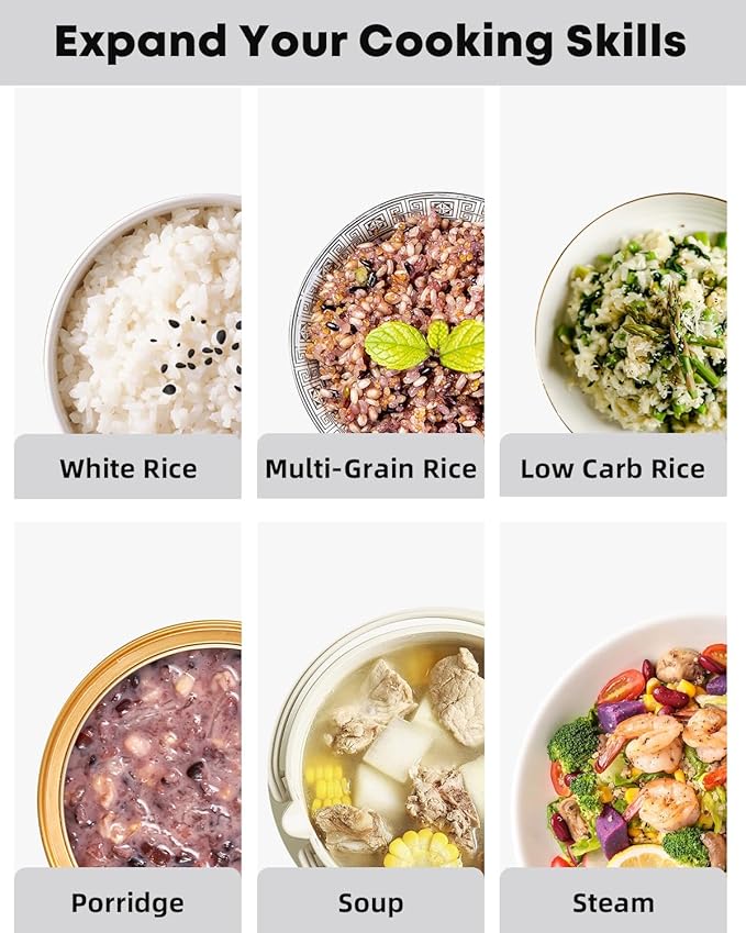 Novaspark Low Carb Rice Cooker Stainless Steel Inner Pot Mini Stainless Steel Rice Cooker Small 5 Cup LED Display Low Sugar Rice Maker 24H Timer and Auto Keep Warm White Rice/Porridge/Oatmeal Whi
