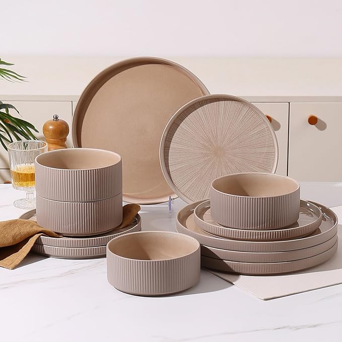 Dinnerware Sets Ceramic Plates and Bowls Set 24 Piece Dinnerware for 8 Chip Resistant Stoneware Dishwasher and Microwave Safe-orange