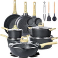GiPP Pots and Pans Set Non Stick - 22 Pcs Grey Granite Kitchen Cookware Sets Nonstick Induction Cookware Non-toxic Cooking Pan Set with Lids PFOS and PFOA Free