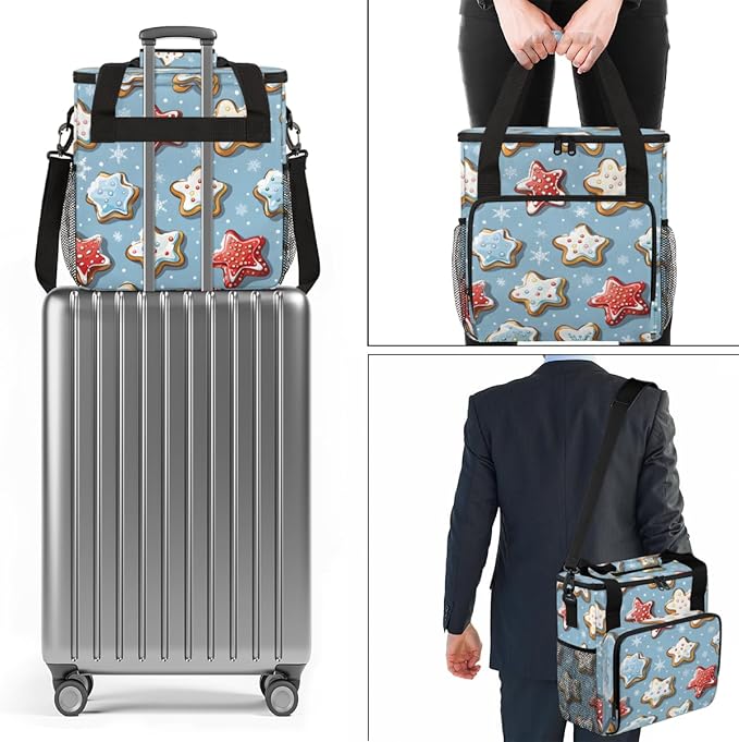 Mystical Xmas Biscuit Coffee Maker Carrying Bag Portable Travel Storage Tote Bag Compatible with K-Mini or K-Mini Plus Single Serve Coffee Brewer Carrying Case with Multiple Pockets &amp Shoulder S
