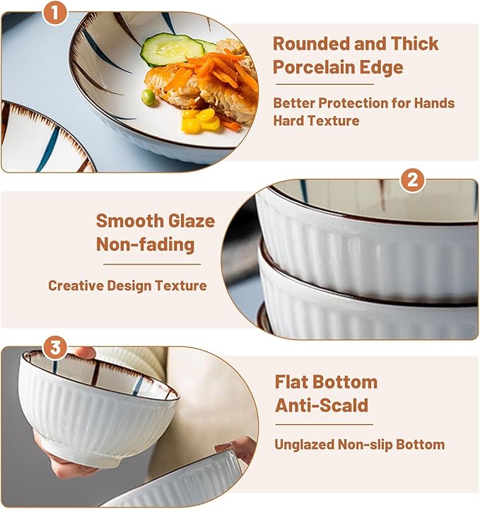 16 Pieces Dishware Sets Sophisticated Dinnerware Set for 4 Non-slip Bottom Plates and Bowls Dishes Sets High Temperature Firing Thick and Durability Safe and Healthy For Dessert Salad Soup Pasta