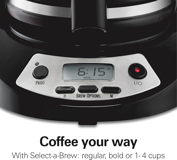 Hamilton Beach 12 Cup Programmable Drip Coffee Maker Machine Regular &amp Bold Brew Options Auto Pause and Pour Glass Carafe Black with Stainless Accents (46299J)