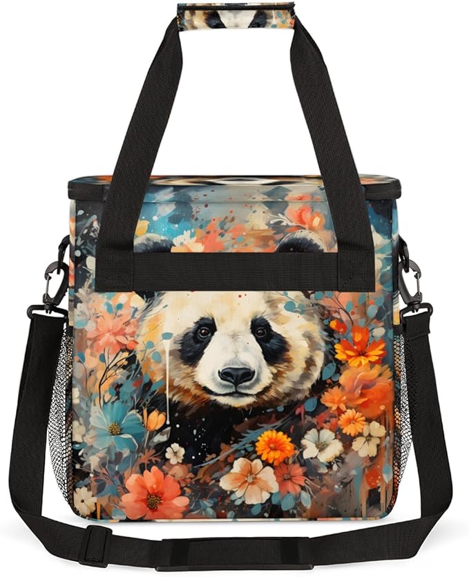 Cute Panda Coffee Maker Carrying Bag Chrysanthemum Travel Storage Bag Compatible with K-Mini or K-Mini Plus Single Serve Coffee Brewer Carrying Case with Multiple Pockets &amp Shoulder Strap
