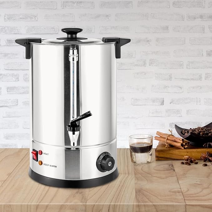 12L Commercial Coffee Urn Commercial Coffee Maker Temperature Adjustable Stainless Steel Coffee Dispenser 1000W 110V Portable Electric Large Hot Drink Dispenser Electric Coffee Maker Urn for Cafe