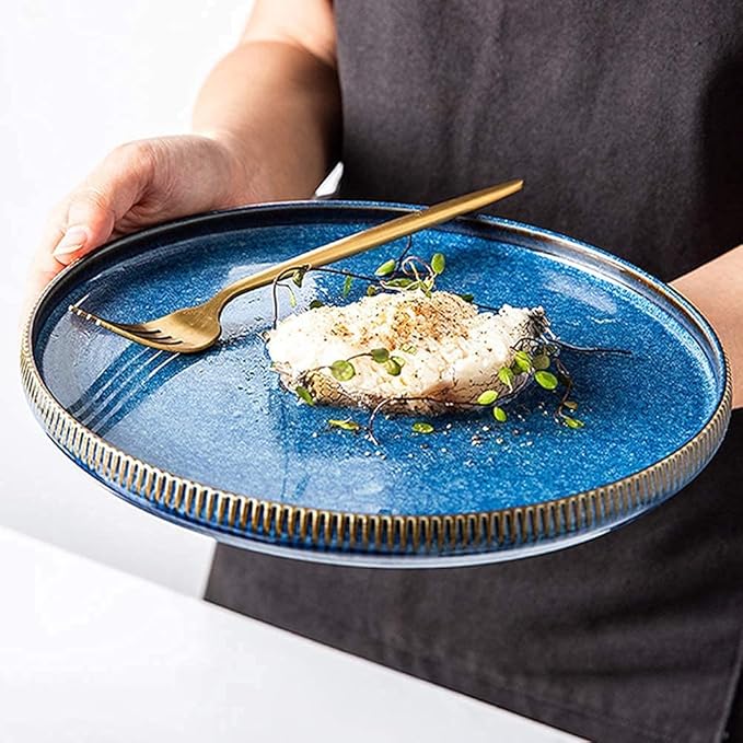 Stylish Dinner Set for Restaurant and HomeCeramics Dinner SetsBowl/Dish/Spoon|Gradient Texture Dinnerware Set Retro Kiln Glaze Porcelain Combination Set 22 Pieces Kitchenware
