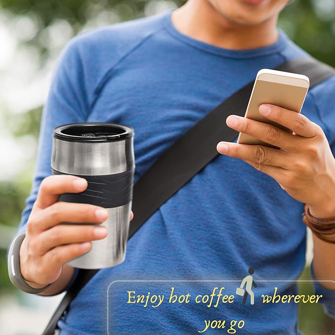 Mixpresso Black Personal Single Serve Coffee Maker with 14oz Travel Mug Drip Small Coffee Maker with Auto Shut Off Reusable Filter Works with Ground Coffee Only – Not for K-Cup Pods