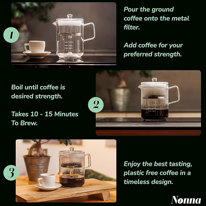 NONNA 2.0 Glass Coffee Percolator - Borosilicate Glass &amp Stainless Steel Retro Percolator | Eco Friendly Coffee Gift | BPA Free | Stovetop Glass Coffee Percolator (1 Unit)