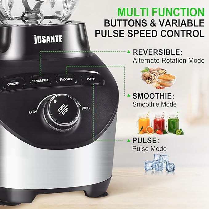 Professional Blender with 1200 Watts and 64 oz Glass Jar Kitchen Countertop Blender for Shakes and Smoothies with High Speed Total Crushing Smoothie Blender Black for Smoothies Frozen Drinks