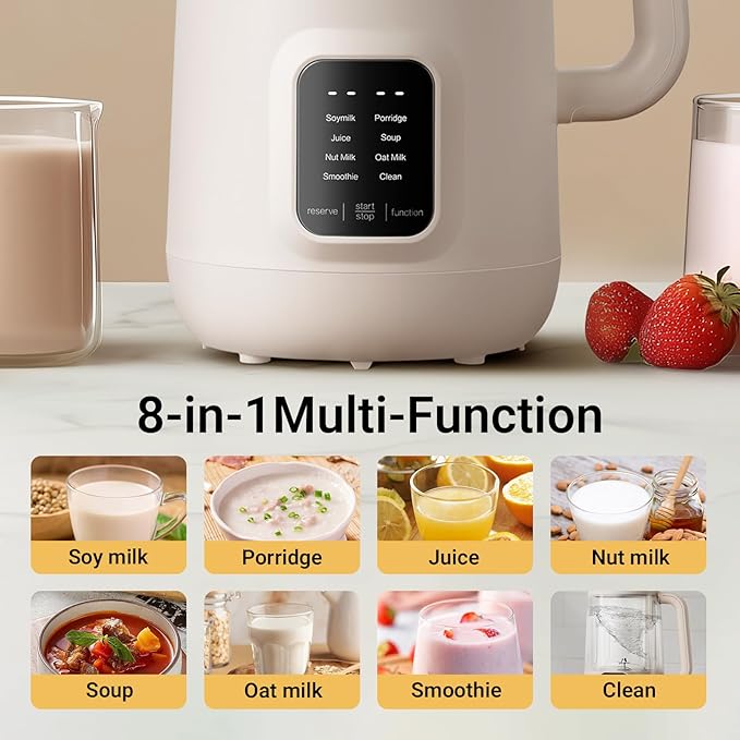 Bear 8 in 1 Nut Milk Maker Machine 40oz/1.2L Soy Milk Maker with Self Clean/12H Delay/6H Keep Warm One Touch Almond Milk Maker for Homemade Oat Soup Juice Plant Based and Non Dairy Beverages