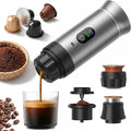 Portable Espresso Coffee Maker Battery Operated Rechargeable Travel Espresso Machine Self Heating Mini Coffee Maker for Camping &amp Car Works with Ground Coffee and Small/Large Capsules 80ml Cup