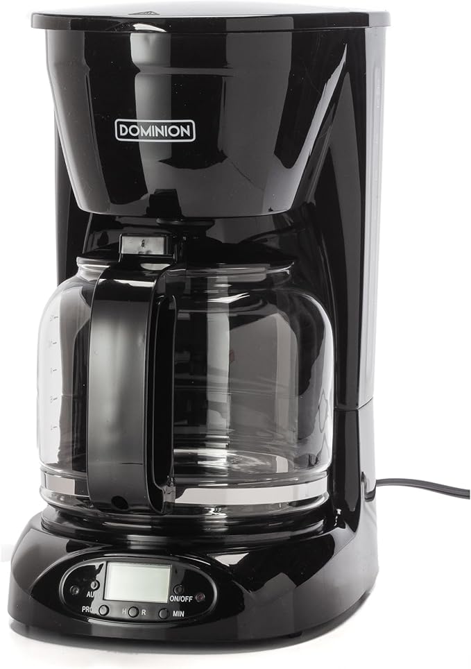 Dominion 15-Cup Deluxe Digital &amp Programmable Drip Coffee Maker Auto Keep Warm Function Anti-Drip System with Permanent Filter and Borosilicate Glass Carafe One-Touch Operation Black