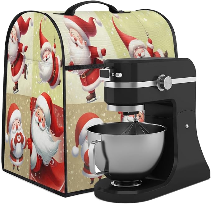 cfpolar Kitchen Aid Mixer Cover Compatible with 6-8 Quarts Xmas Santa Claus Christmas Stand Mixer Cover Kitchen Aid Mixers Accessories Appliance Organizer Bag Dust Covers with Zipper Pocket