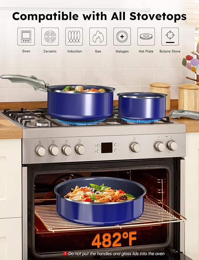 Pro DUXANO 12PC Nonstick Pots and Pans Set&ampHybrid 3-Ply Stainless Steel Skillet High Heat Sear&ampFry 2-Layer Ceramic Induction Cookware 9H Scratch-Resistant&ampAnti-WarpPFAS FreeAll Cookto
