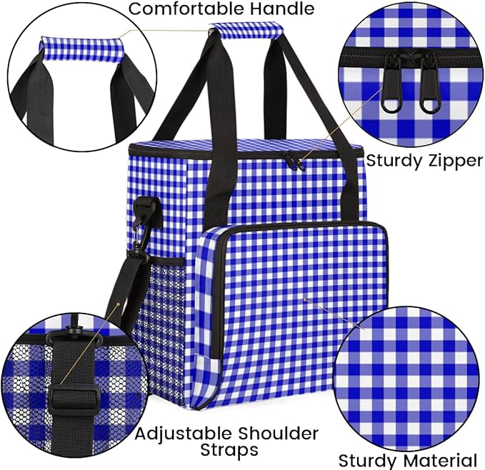 Navy Plaid Coffee Maker Carrying Bag Portable Travel Storage Tote Bag Compatible with K-Mini or K-Mini Plus Single Serve Coffee Brewer Carrying Case with Multiple Pockets &amp Shoulder Strap