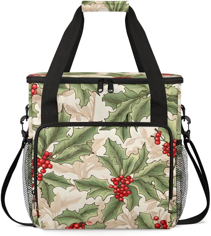 Christmas Flowers Coffee Maker Carrying Bag Glitter Flowers Travel Storage Bag Compatible with K-Mini or K-Mini Plus Single Serve Coffee Brewer Carrying Case with Multiple Pockets &amp Shoulder Str