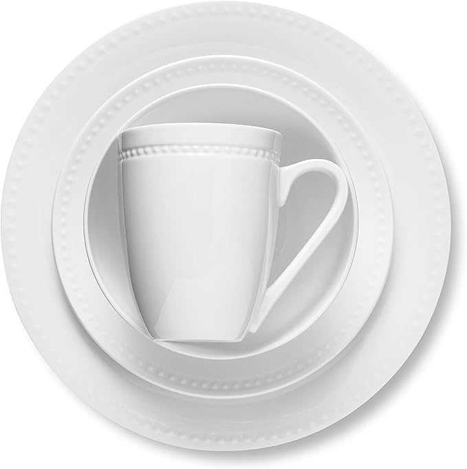 Stone lain Bone China Pinpoint Embossed 32 Piece Dinnerware Set White