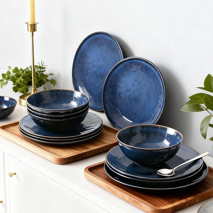 11Inch Blue Melamine Dinner Plates Set of 8BPA Free Non-Toxic Food Grade Unbreakable Dishwasher SafeShatter Chip ResistantLightweight Reusable for Kitchen Picnic Camping Restaurant