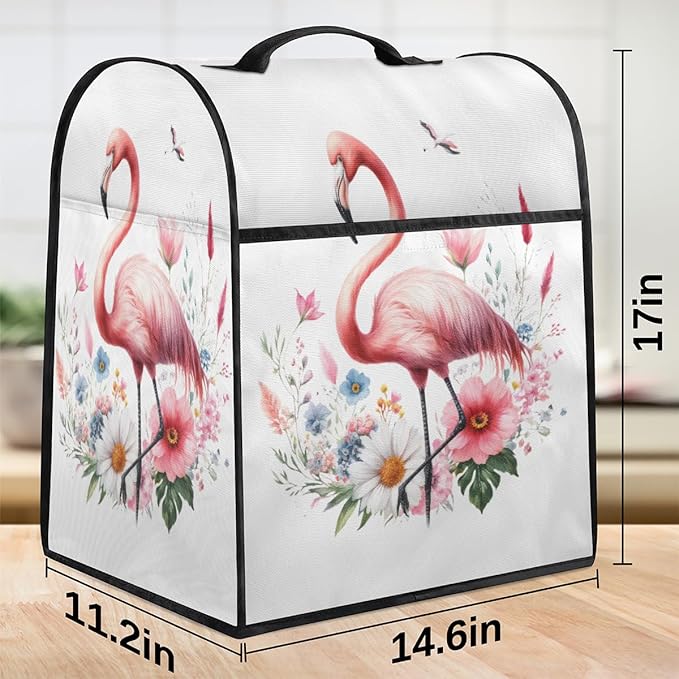 cfpolar Kitchen Aid Mixer Cover Compatible with 6-8 Quarts Pink Flamingo Flower Stand Mixer Cover Kitchen Aid Mixers Accessories Appliance Organizer Bag Dust Covers with Zipper Pocket