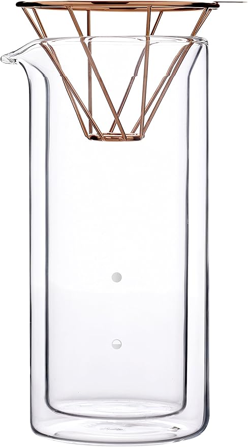 Pour Over Coffee Dripper and 2 Cup Carafe by Toast Living - 300 ML Double Vacuum Insulated Boro-silicate Glass Coffee Carafe Set with Copper Wire Funnel for Premium Coffee (10 oz)