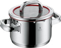 WMF cookware Ø 16 cm approx. 19l Function 4 Inside scaling lid - pour off or decant liquids without spilling to keep your dishes and cooker clean. Made in Germany hollow side handles glass lid Cromar