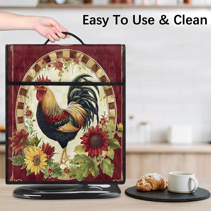 Kitchen Aid Mixer Cover Rooster Chicken Flower Vintage Stand Mixer Cover Compatible with 6-8 Quarts Stand Mixers Dust Covers with Zipper Pocket Foldable Washable Kitchen Aid Organizer Bag