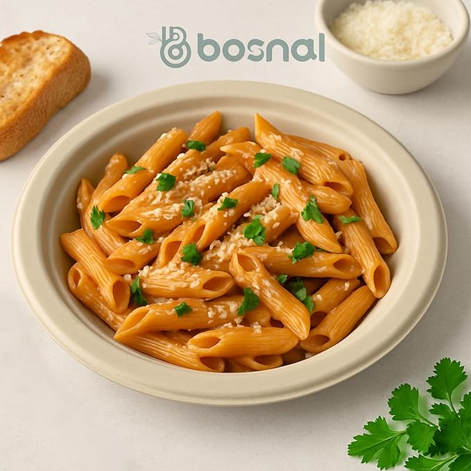 BOSNAL 10 inch &amp 7 inch Round Plates 10 inch Oval Plates 16 oz Bowls &amp 8 oz Cups with Lids &amp Cutlery – 100% Plant-Based Bagasse Eco-Friendly Compostable Microwave Safe Durable Dinner