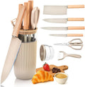 Knife Set 7-Piece Kitchen Knife Set with Sharp Chef and Meat Knives Anti-Rust Utility Knives Set for Kitchen Kitchen Knife Block Set – Khaki