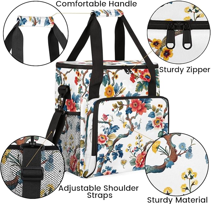 Blossoming Flower Coffee Maker Carrying Bag Portable Travel Storage Tote Bag Compatible with K-Mini or K-Mini Plus Single Serve Coffee Brewer Carrying Case with Multiple Pockets &amp Shoulder Strap