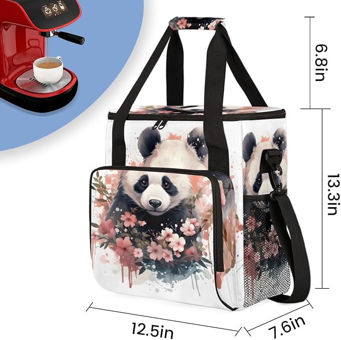 Panda Coffee Maker Carrying Bag Pink Garland Portable Travel Storage Tote Bag Compatible with K-Mini or K-Mini Plus Single Serve Coffee Brewer Carrying Case with Multiple Pockets &amp Shoulder Stra