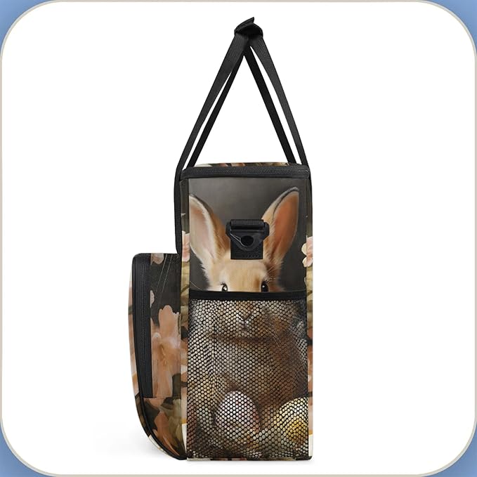 Cute Bunny Easter Eggs Coffee Maker Carring Bag Large Insulated Storage Organizer Case Tote Bags with Shoulder Strap for Travel Work Picnic