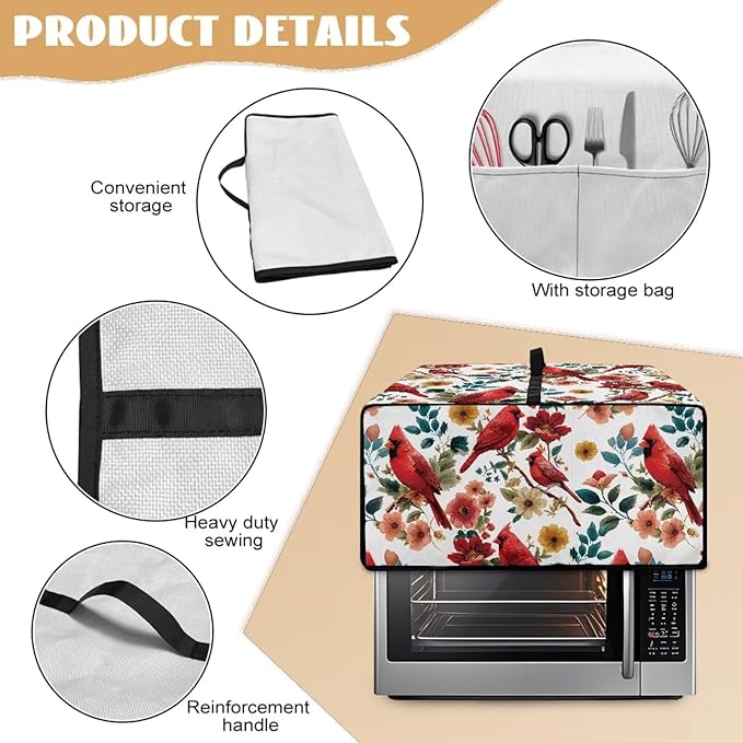 Doojoayie Cardinal Bird Toaster Cover 8 Slice Small Appliance Dust Protector Bread Making Machine Cover Compatible with Toaster/Kitchen Appliance